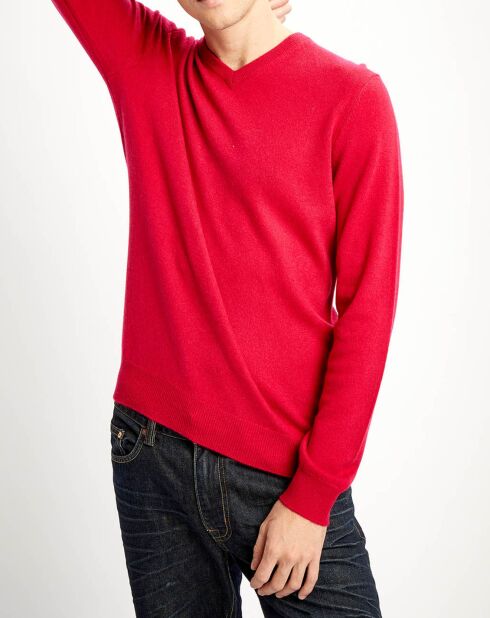 Pull 100% Cachemire Nachve col V rouge clair