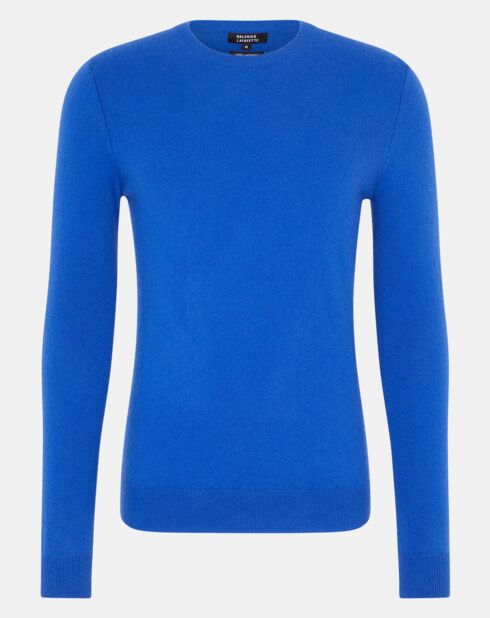 Pull 100% Cachemire Nachron col ras du cou bleu électrique