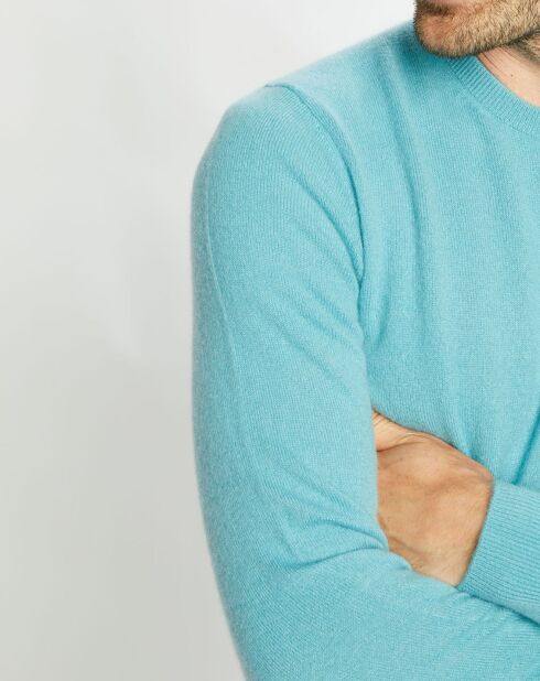 Pull 100% Cachemire Nachron col ras du cou bleu