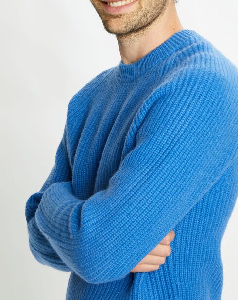 Pull en Laine & Cachemire Noterond col rond bleu