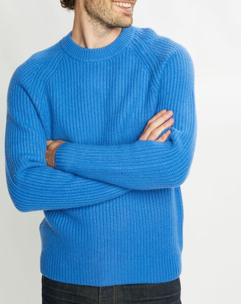 Pull en Laine & Cachemire Noterond col rond bleu