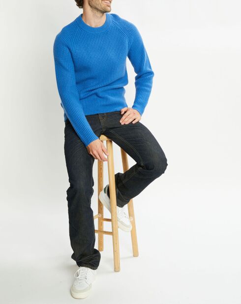 Pull en Laine & Cachemire Noterond col rond bleu