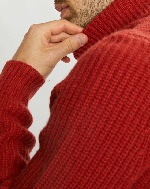 Pull en Laine & Cachemire Noteroule col roulé rouge