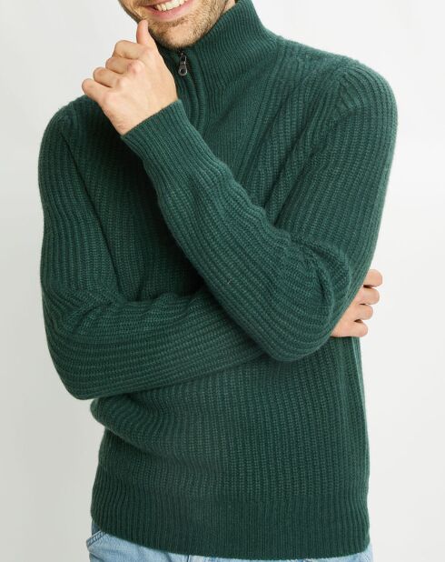 Pull en Laine & Cachemire Notecam col zippé vert foncé