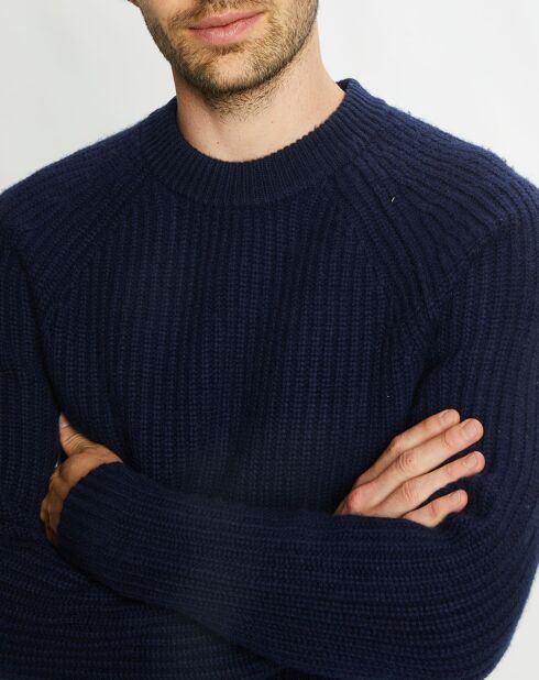 Pull en Laine & Cachemire Poterond col rond bleu marine