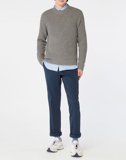 Pull en Laine & Cachemire Poterond col rond gris clair