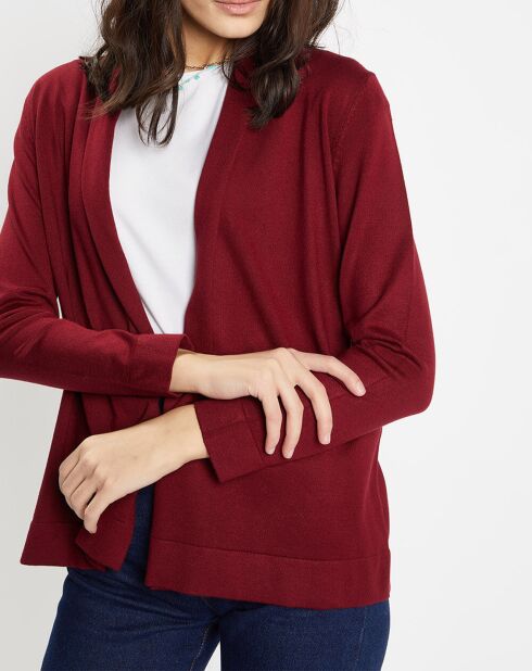 Gilet en Maille fine col châle bordeaux