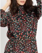 Robe mi-longue fluide Gautier imprimée noire