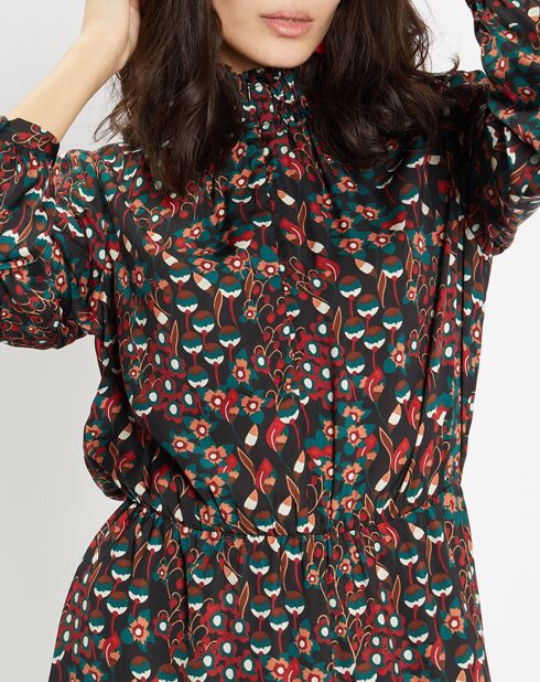 Robe mi-longue fluide Gautier imprimée noire