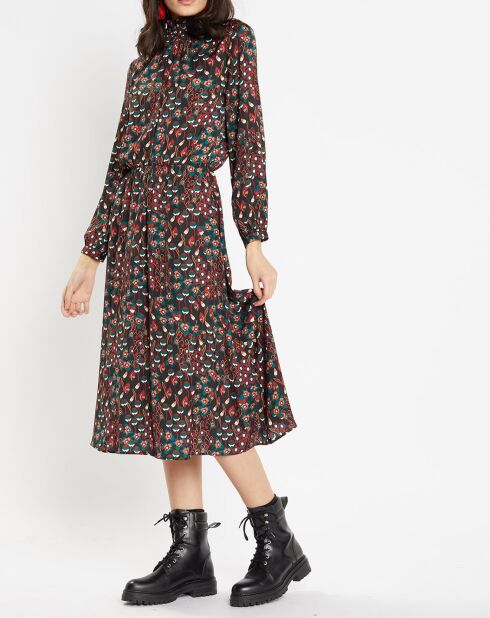 Robe mi-longue fluide Gautier imprimée noire