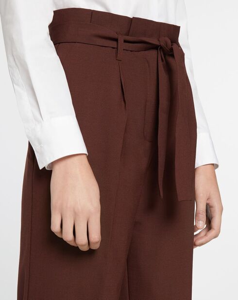 Pantalon paperbag en Laine mélangée marron
