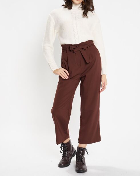 Pantalon paperbag en Laine mélangée marron