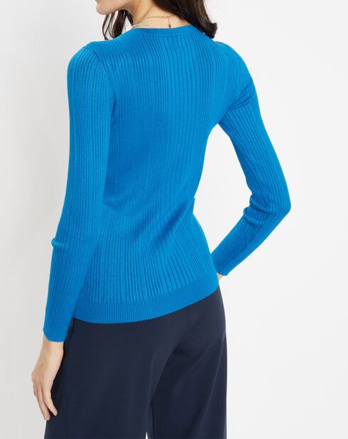 Pull en Maille côtelée col bateau Fya bleu moyen