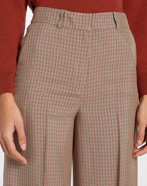 Pantalon large et fluide imprimé pied-de-poule marron