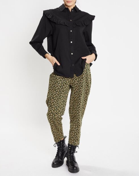 Pantalon en Velours milleraies de Coton Calvin vert/jaune