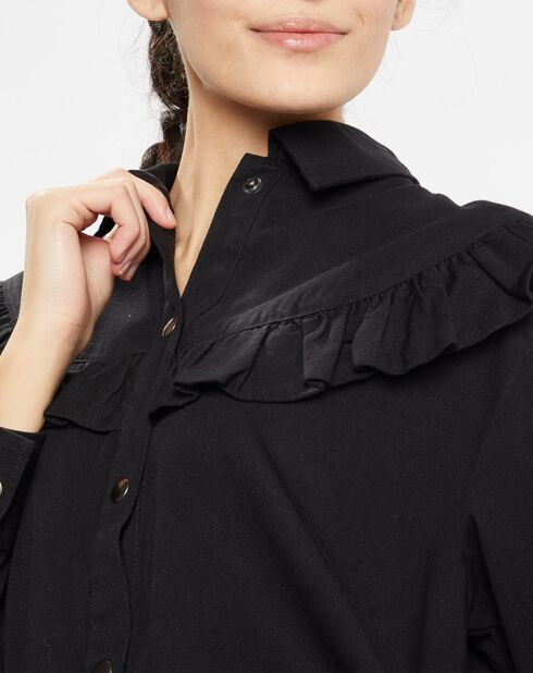 Chemise en Coton bio Candy volant en plastron noire