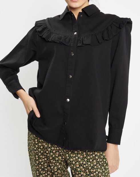 Chemise en Coton bio Candy volant en plastron noire