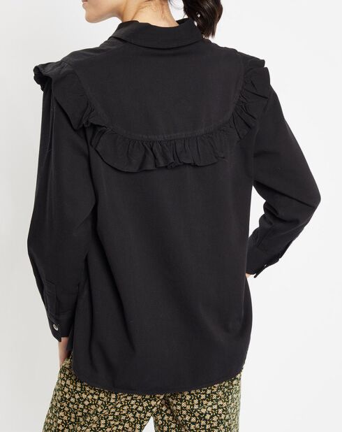 Chemise en Coton bio Candy volant en plastron noire