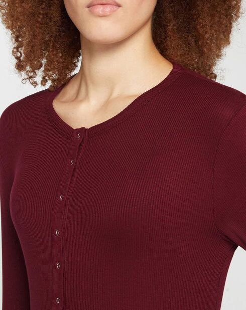 T-Shirt en Maille stretch côtelée Lambert bordeaux