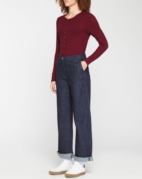 T-Shirt en Maille stretch côtelée Lambert bordeaux