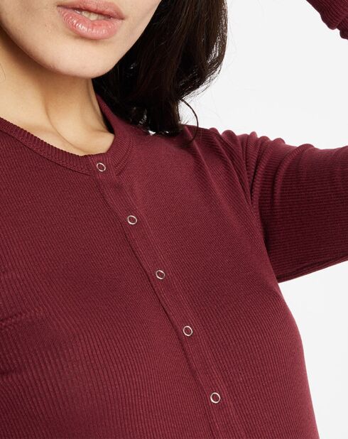 T-Shirt en Maille stretch côtelée Lambert bordeaux