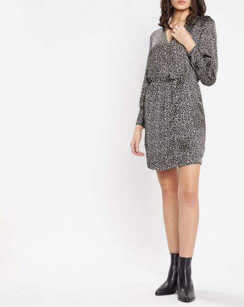 Robe courte portefeuille Carlotta imprimé fantaisie noir/écru