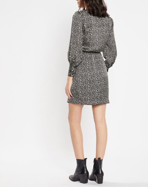 Robe courte portefeuille Carlotta imprimé fantaisie noir/écru