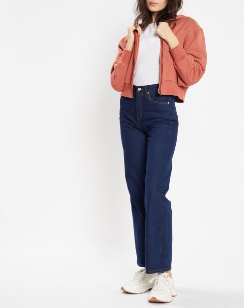 Sweat zippé court en Coton Lorenzo rose foncé