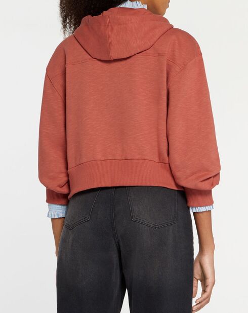 Sweat zippé court en Coton Lorenzo rose foncé