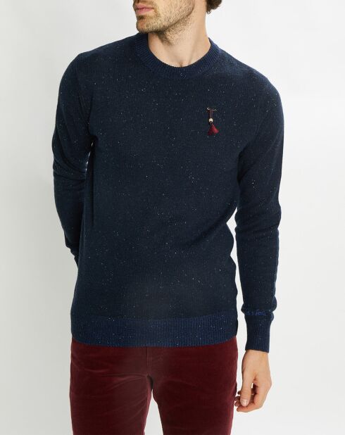 Pull en Laine mélangée col rond chiné bleu marine