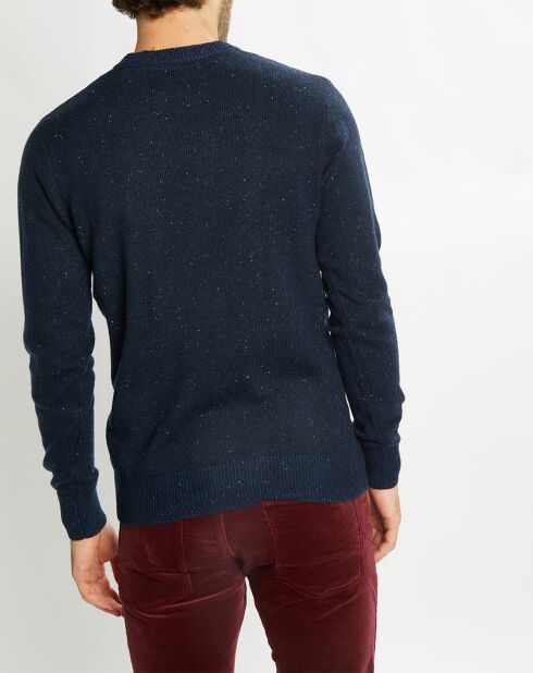 Pull en Laine mélangée col rond chiné bleu marine