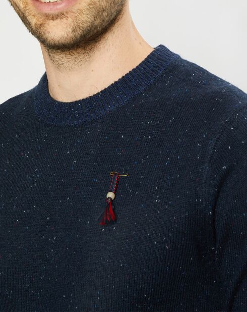 Pull en Laine mélangée col rond chiné bleu marine