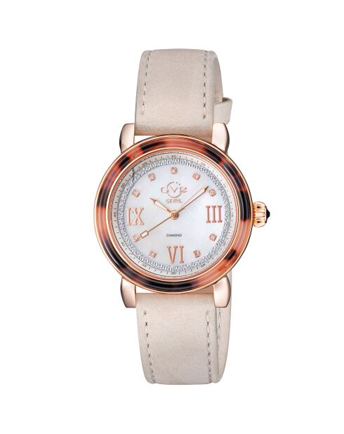 Montre Quartz Femme Marsala Tortoise en Cuir & Diamants 0.063 ct beige