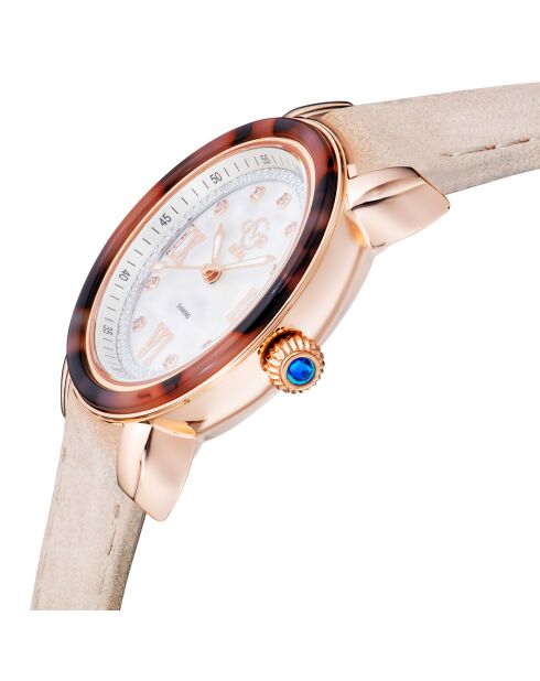 Montre Quartz Femme Marsala Tortoise en Cuir & Diamants 0.063 ct beige