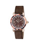 Montre Quartz Femme Marsala Tortoise en Cuir & Diamants 0.063 ct marron