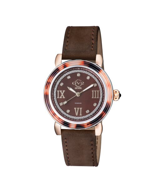 Montre Quartz Femme Marsala Tortoise en Cuir & Diamants 0.063 ct marron