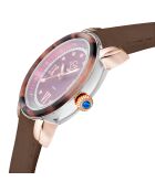 Montre Quartz Femme Marsala Tortoise en Cuir & Diamants 0.063 ct marron