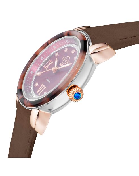Montre Quartz Femme Marsala Tortoise en Cuir & Diamants 0.063 ct marron