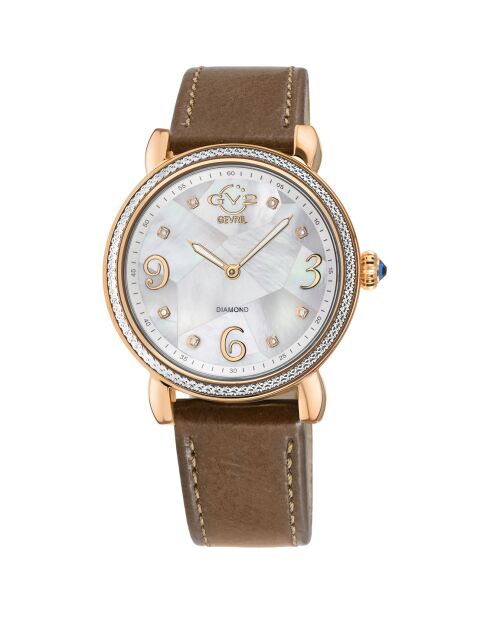 Montre Quartz Femme Ravenna en Cuir & Diamants 0.04 ct marron