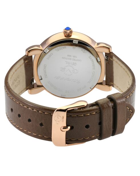 Montre Quartz Femme Ravenna en Cuir & Diamants 0.04 ct marron