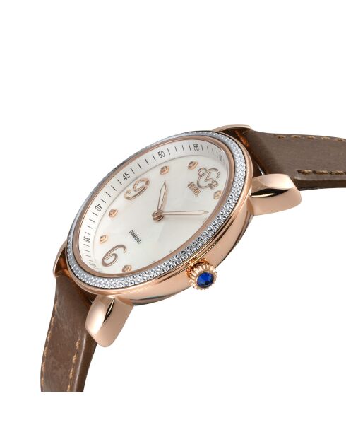 Montre Quartz Femme Ravenna en Cuir & Diamants 0.04 ct marron