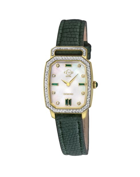 Montre Quartz Femme Pavia en Cuir & Diamants verte