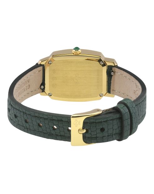 Montre Quartz Femme Pavia en Cuir & Diamants verte