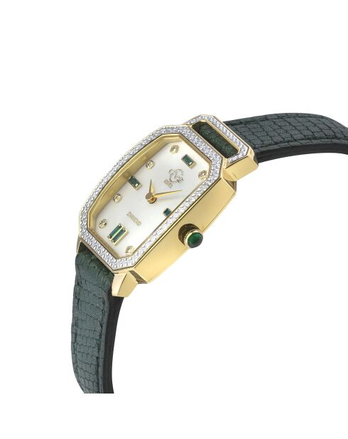 Montre Quartz Femme Pavia en Cuir & Diamants verte