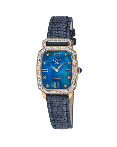 Montre Quartz Femme Pavia en Cuir & Diamants bleue