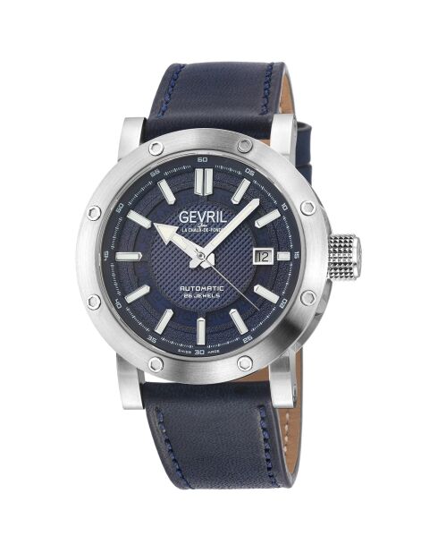 Reloj automático de cuero azul Flat Iron para hombre