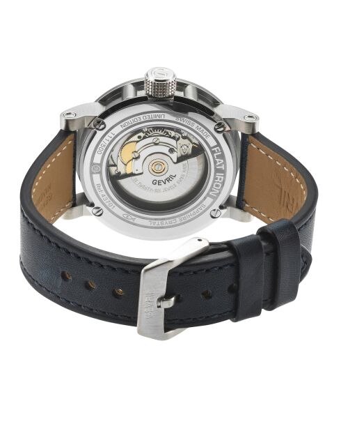 Reloj automático de cuero azul Flat Iron para hombre