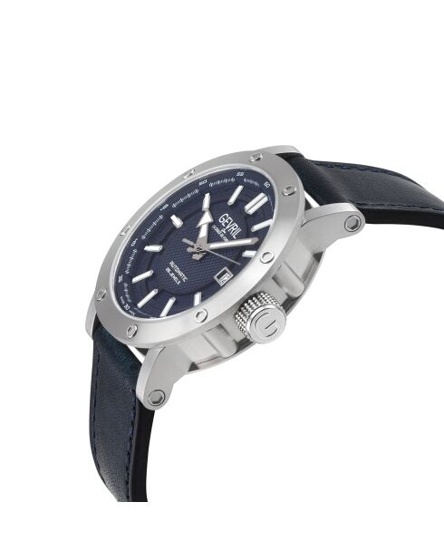 Reloj automático de cuero azul Flat Iron para hombre