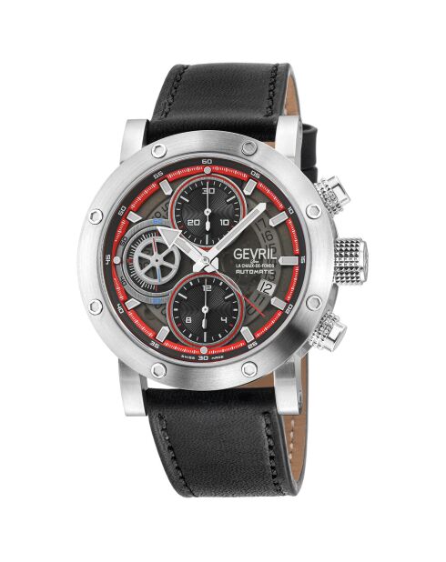 Flat Iron automatisch herenhorloge van zwart leer