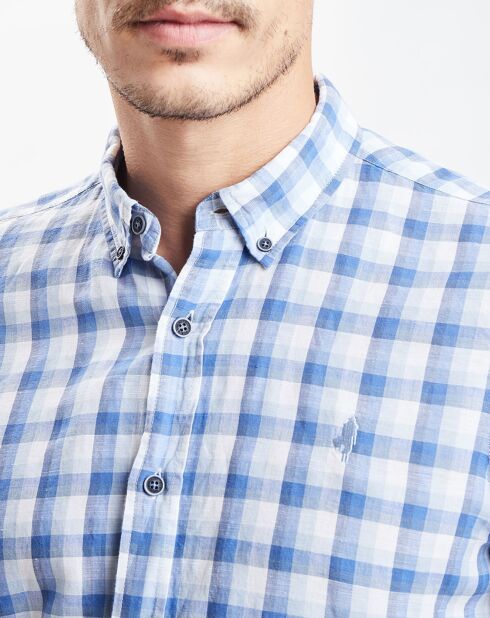 Chemise 100% Lin carreaux bleu/blanc